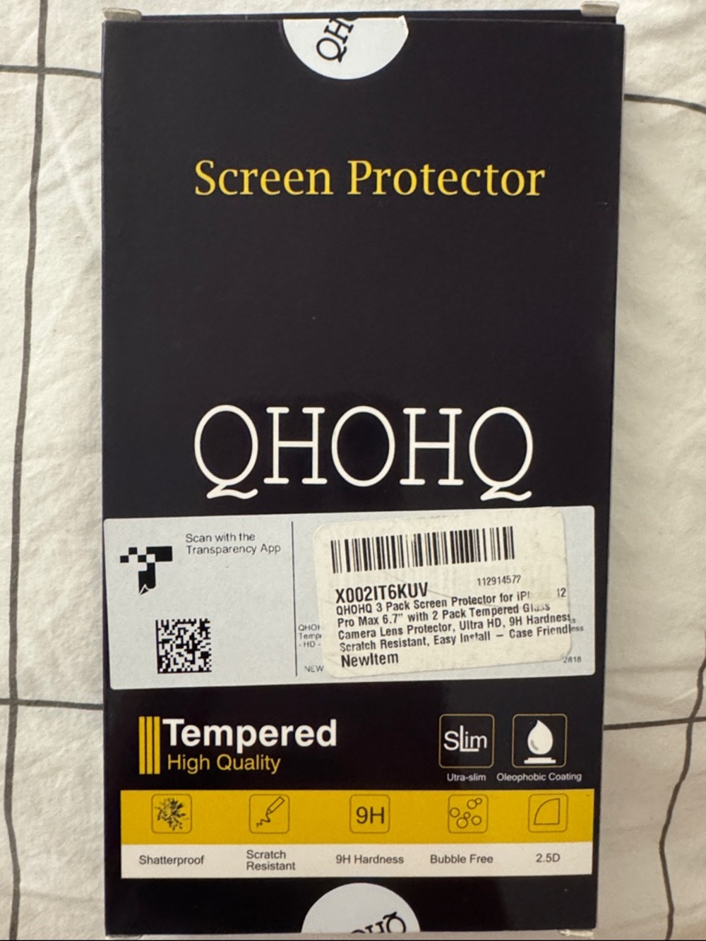 QHOHO Black Tempered Glass Screen Protector
